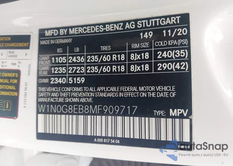 2021 Mercedes-Benz Glc 300 4Matic Suv из США, поврежденный, VIN W1N0G8EB8MF909717